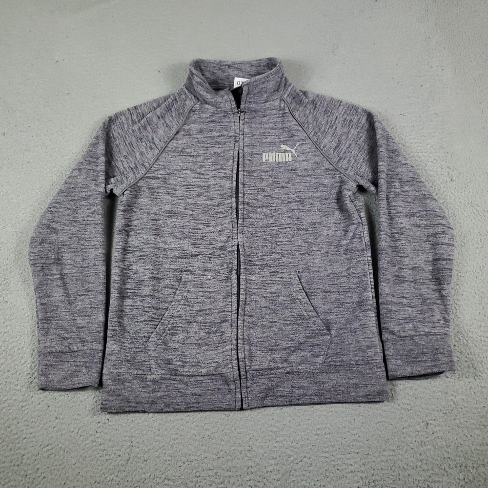 Puma Sweater Boys Large Gray Track Full Zip Up Jacket Sweatshirt Kids *